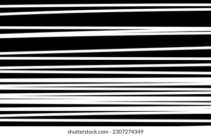 Abstract pattern of horizontal white lines of different thicknesses on a black background. Composition in the form of an arbitrary two-color background. Vector illustration, EPS 10. Copy space