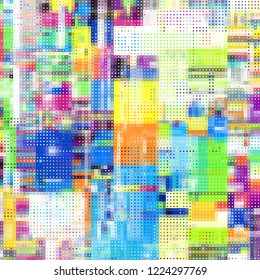 Abstract pattern with imitation of a grunge datamoshing texture. Polka dot pattern on low poly background. Vector image.