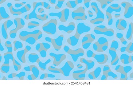 Um padrão abstrato inspirado por ondulações de água, apresentando várias formas orgânicas em tons de azul e azul escuro. O design em camadas cria um efeito calmante e fluente, que lembra as texturas das ondas.