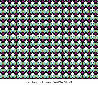 Abstract Pattern of Interlocking Gradient Circles with Black Outlines on White Background