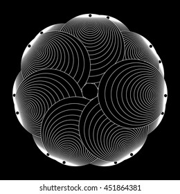 Abstract pattern of intersecting and overlapping circles. Black and white image. Vector