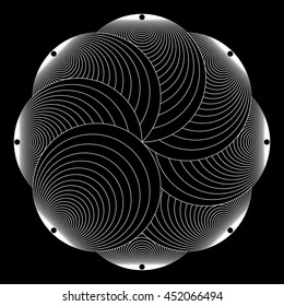 Abstract pattern of intersecting and overlapping circles. Black and white image. Vector