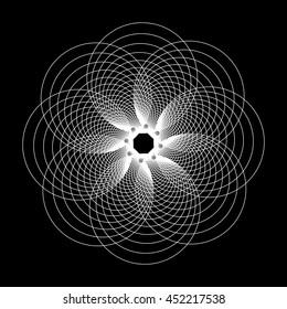 Abstract pattern of intersecting and overlapping circles. Black and white image. Vector