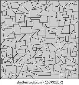 Abstraktes Muster irrationell geordneter verschiedener Figuren in grauer Farbe.