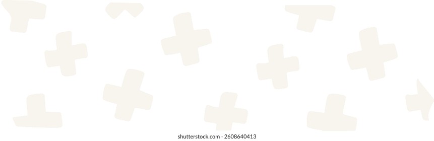 Abstract pattern with irregular cross shapes scattered randomly. Geometric forms create a playful and dynamic composition. Cartoon vector illustration.