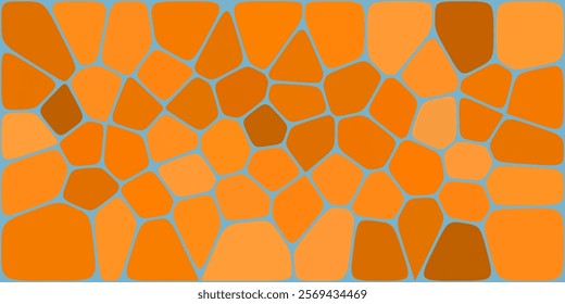 An abstract pattern of irregular orange shapes on a light blue background, resembling a mosaic with warm hues.

