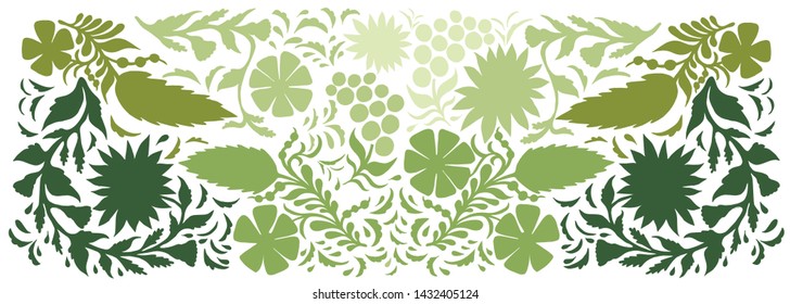 Abstract pattern with isolated flowers silhouettes on white background. Vector illustration.