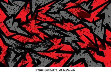 Patrón Abstractas con Formas rojas, negras y grises dentadas en un estilo sucio y de alto contraste. Perfecto para su uso en Anuncios, carteles, Fondos de pantalla, tarjetas y encabezados de Sitio web.