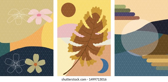 Abstract pattern in Japanese Chinese style. Design pattern for covers and kimono.Moon, oak leaf, cherry blossom. Grid grunge.