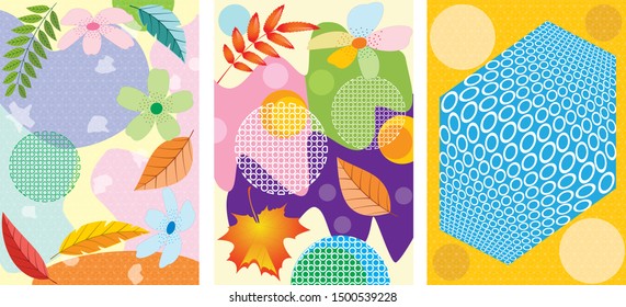 Abstract pattern in Japanese Chinese style. Design pattern for covers and kimono. Circle, leaf, cherry blossom, geometric shapes. 