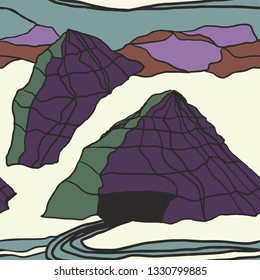 Abstract Pattern with landscape mountains . Artistic contemporary nature seamless texture. Ready design ideas for for poster, trendy card, invitation, placard, brochure, flyer, presentation and more. 