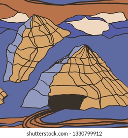 Abstract Pattern with landscape mountains . Artistic contemporary nature seamless texture. Ready design ideas for for poster, trendy card, invitation, placard, brochure, flyer, presentation and more. 