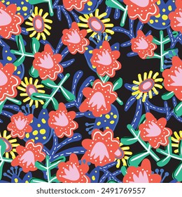 Abstract pattern with leaves and flowers. 
