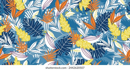 Abstract pattern of leaves, flowers, flora color composition.