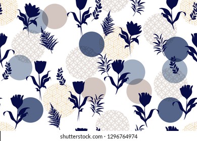 Abstract pattern with leaves and flowers. Seamless with flowers vector on modern style. Hawaii's exotic landscape is a tropical paradise. Designed for fabrics, textiles, wrapping paper.