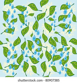 abstract pattern with leaves and rain drops. illustration.