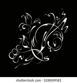 abstract pattern with leaves in white lines on a black background