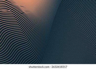 Abstract pattern of light grey curved lines on a dark gradient background with a peachcolored top section