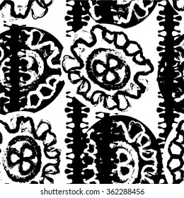 Abstract pattern, lines, circles, ethnicity, seamless vector background.