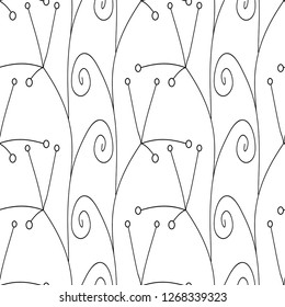 Abstract pattern in lines, plants, nature, spiral, vintage, seamless vector background.