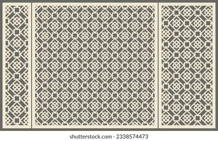 Abstraktes Muster von Linien in Form eines Quadrats und eines Diamanten. Laserschneiden von dekorativen geometrischen Platten. Vorlage zum Schneiden von Sperrholz, Holz, Papier, Pappe und Metall.