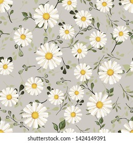 Abstract pattern with lines. Vector, fabric seamless background with hand drawn elements. White daisies. daisy, flower, pink, leave