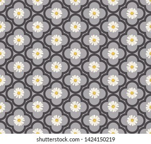 Abstract pattern with lines. Vector, fabric seamless background with hand drawn elements. White daisies. daisy, flower, pink, leave