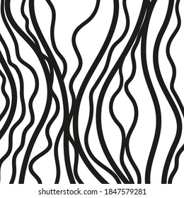 Abstract pattern with lines. Wavy background. Hand drawn curly lines. Black and white illustration