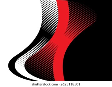 Abstract pattern of liquid striped red and black shapes. Sporty Vector background for advertising, announcements, posters. Design element. Vector divided background. Waves