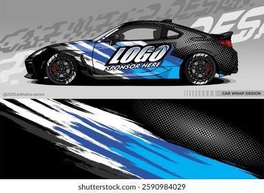 Abstract pattern livery decal with black and blue colour. Template car sticker vinyl. Suitable for Racing, Drift, Rally, or Exhibition