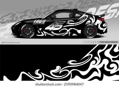 Abstract pattern livery decal with black and white colour. Template car sticker vinyl. Suitable for Racing, Drift, Rally, or Exhibition