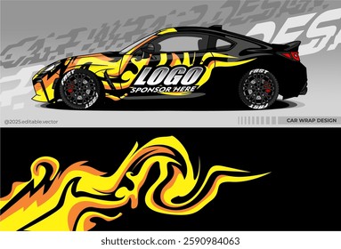 Abstract pattern livery decal black grey with yellow and colour. Template car sticker vinyl. Suitable for Racing, Drift, Rally, or Exhibition