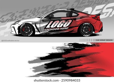 Abstract pattern livery decal with white and red colour. Template car sticker vinyl. Suitable for Racing, Drift, Rally, or Exhibition