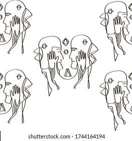 abstract pattern lovebirds holding each others faces 