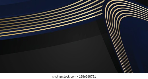 Patrón abstracto azul oscuro de lujo con fondo dorado. Moderno entorno de negocios 3d. Ilustrador de vectores. Concepto corporativo futurista