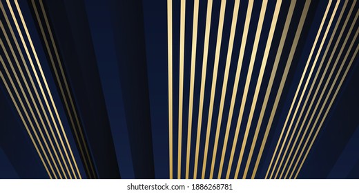 Patrón abstracto azul oscuro de lujo con fondo dorado. Moderno entorno de negocios 3d. Ilustrador de vectores. Concepto corporativo futurista