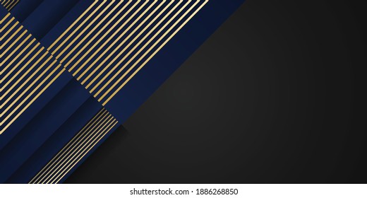 Patrón abstracto azul oscuro de lujo con fondo dorado. Moderno entorno de negocios 3d. Ilustrador de vectores. Concepto corporativo futurista