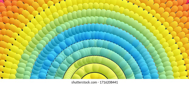 Abstract pattern made of color spheres and ellipses. Vector art illustration. Dynamic effect. Cover design template. Can be used for advertising, marketing or presentation.