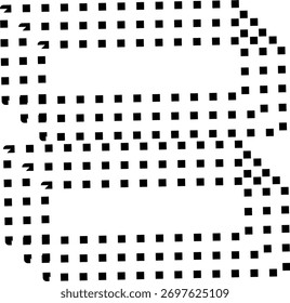 Abstract pattern made of dense black square dots arranged in curved, layered formations on a white background, creating a bold geometric halftone-style modern design.
