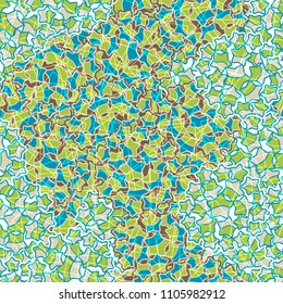 Abstract pattern made of five-pointed stars. Camouflage texture. Multicolored background. A network of chaotically arranged squares is thrown at the drawing.