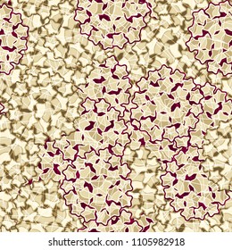 Abstract pattern made of five-pointed stars. Camouflage texture. Multicolored background. A network of chaotically arranged squares is thrown at the drawing.