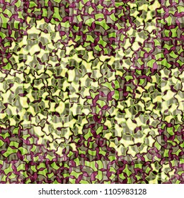Abstract pattern made of five-pointed stars. Camouflage texture. Multicolored background. There is a chess network of broken squares.