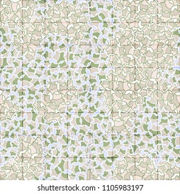 Abstract pattern made of five-pointed stars. Camouflage texture. Multicolored background. Above the drawing there is a network consisting of striped squares