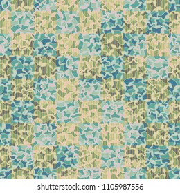 Abstract pattern made of five-pointed stars. Camouflage texture. Multicolored background. A cover made of a chess striped network.