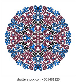 Abstract pattern made of purple, blue and black tangled curves