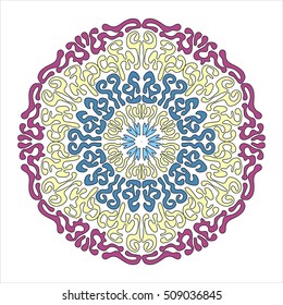 Abstract pattern made of tangled purple, green and blue curves