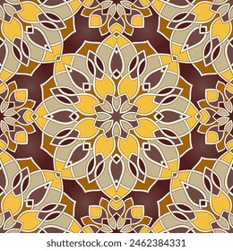 Abstract pattern with mandalas. Seamless filigree ornament. Vector template for wallpaper, textile, shawl, carpet. 