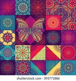 Abstract pattern with mandalas. Vintage decorative elements. Oriental pattern, vector illustration. Islam, Arabic, Indian, Turkish, Pakistan, Chinese, Moroccan, Ottoman motifs