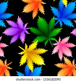 Abstract Pattern From Marijuana Cannabis On Rastafarian Background Colors. Vector Illustration.