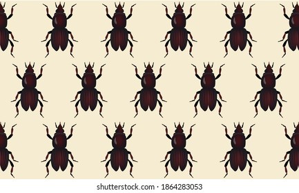 Abstract pattern of May beetles on beige background. Vector